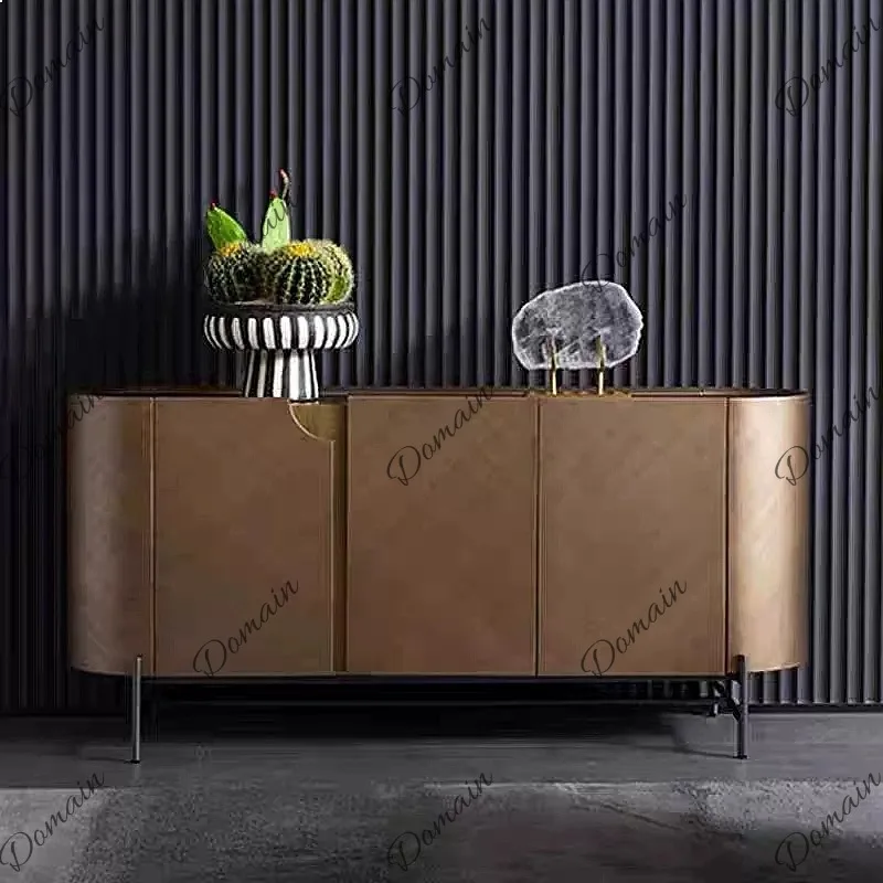 Freestanding Luxury Italian Entryway Cabinet 3-Door Shoe Storage Divider with Metallic Paint