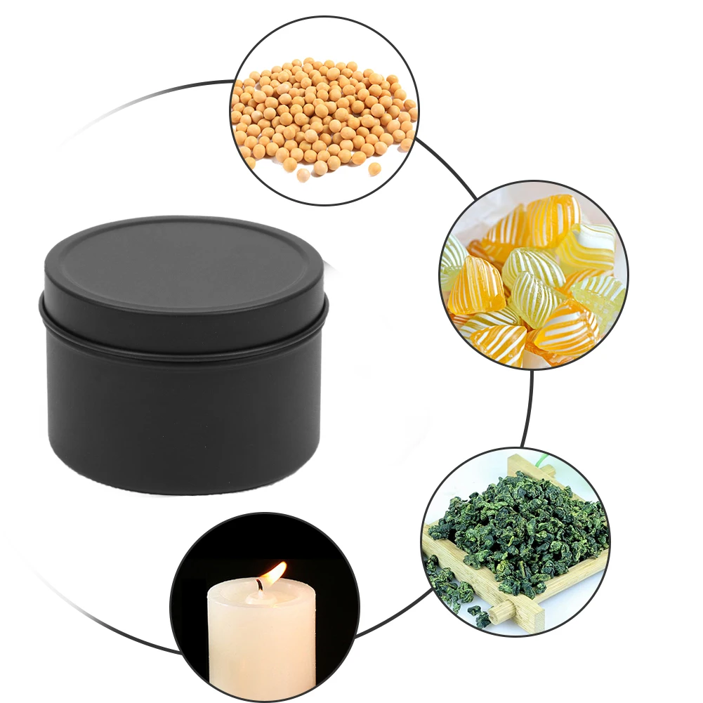 

Metal Storage Jar Anti Embroidery Double-Sided Matte Black Soybean Candle Jar With Lids For DIY Making Candles