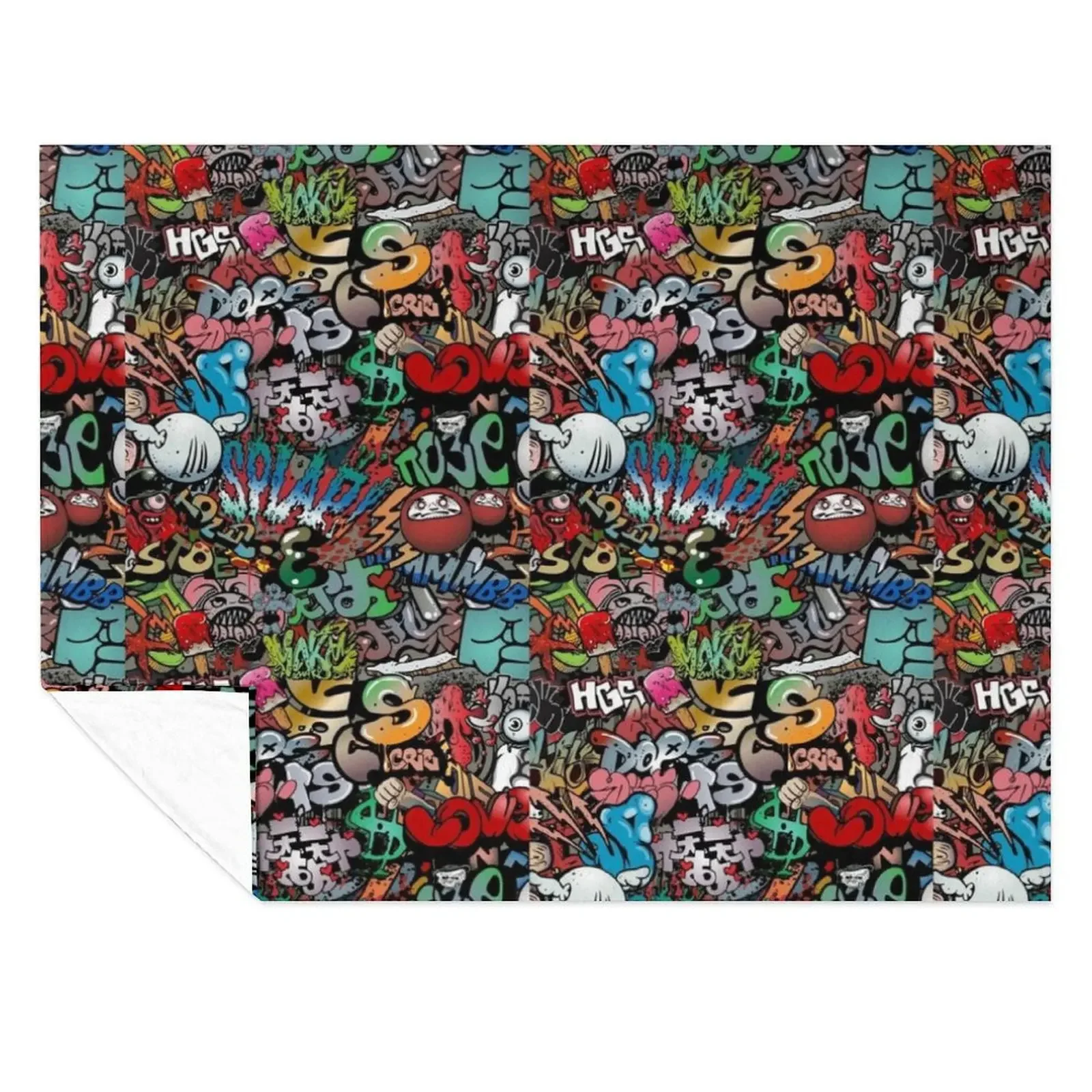 

Synr 70s Retro Comic Graffiti Print Throw Blanket Loose Bed linens Flannel Custom Blankets