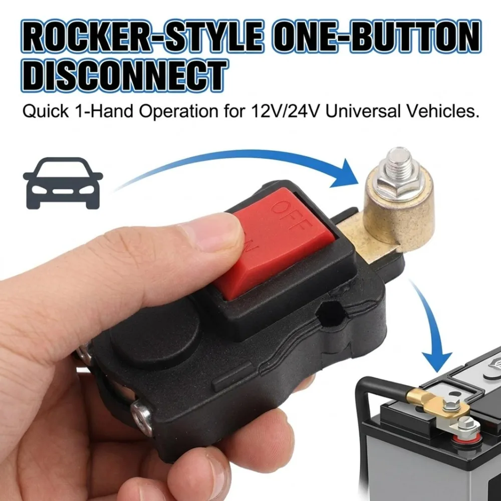 Battery Disconnect Switch 12/24V Rotatable Rocker Flame Retardant Cut Off Switch with Waterproof Cover Alloy Clamp for Car Truck