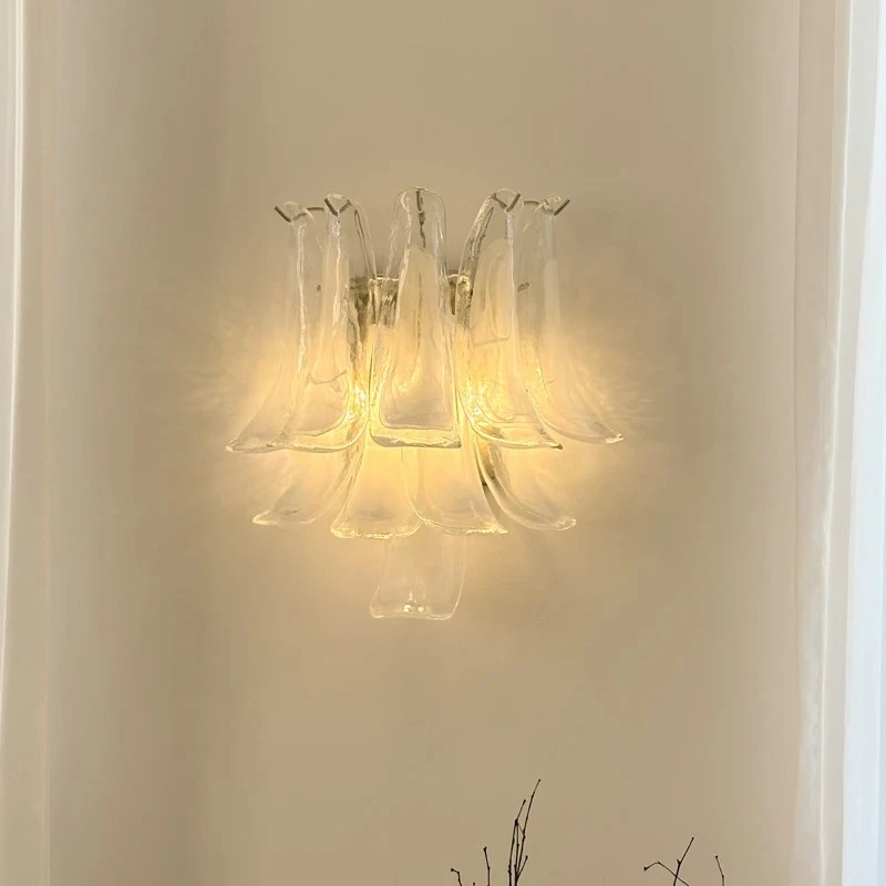 Vintage Cream Cloud White Glass Petal Wall Lamp Bedroom Study Hotel Villa Sofa Background Bedhead LED Luxury Decorative Lighting