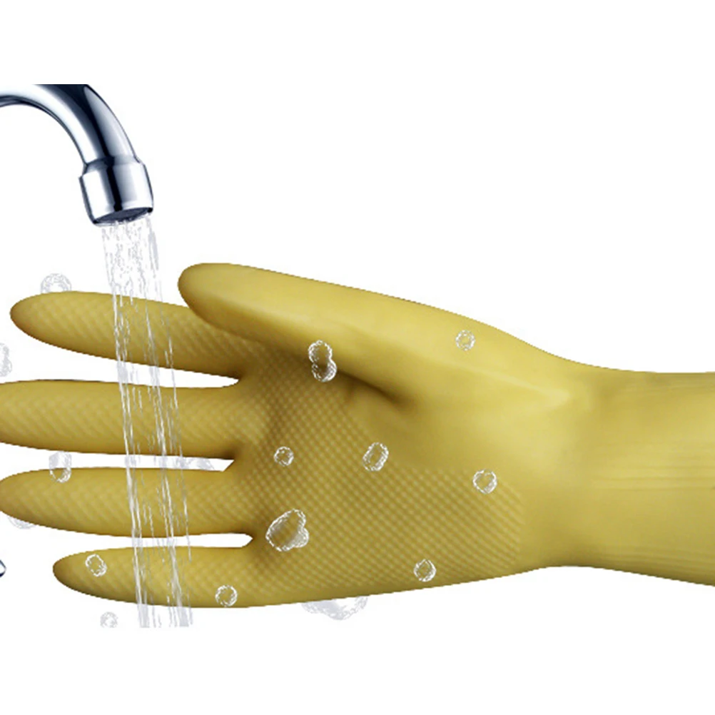 

2 Pairs Waterproof Glue Gloves Household Washing Kitchen Dishwashing Yellow Latex