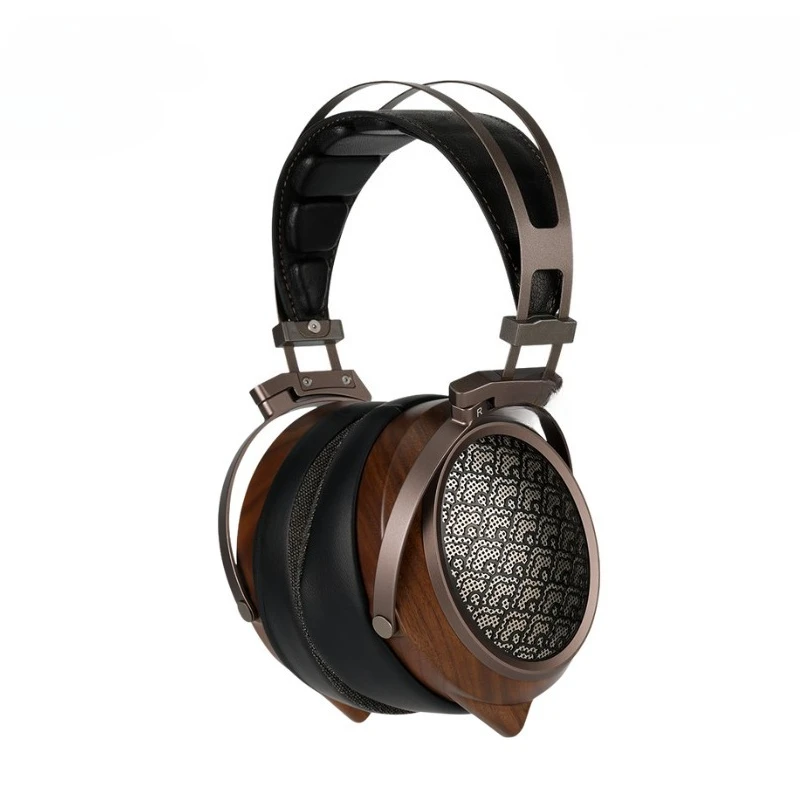 Black Walnut Open Flat Diaphragm Headset with Wired Headphones