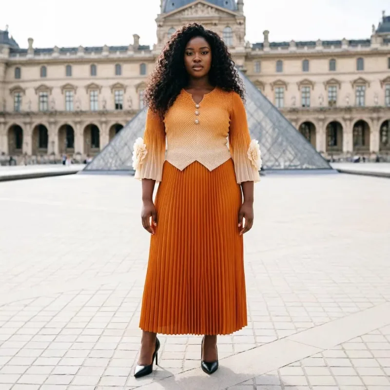 

Женское плиссированное платье Miyake, комплект из 2 предметов, с эффектом складок, весна 2026, новые градиентные цвета, элегантное, свободного кроя, плиссированная юбка