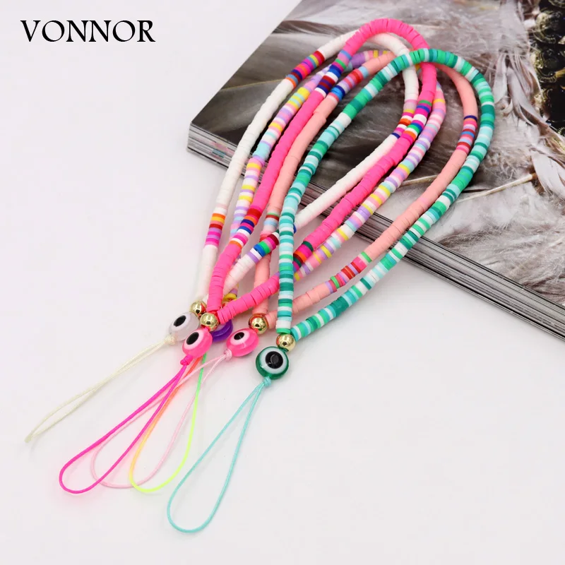 2024 Trendy Mobile Strap Phone Charm Clay Beads Phone Chain Evil Eye Jewelry for Women Girls Anti-Lost Lanyard Accessories Gifts