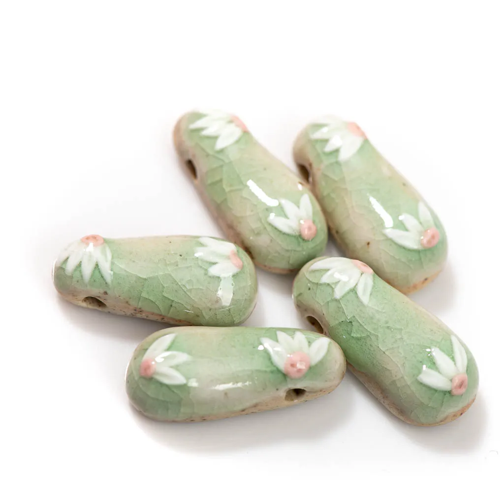 2pcs Handmade Retro Craftsmanship Ice Cracked Ceramic Flower Beads  Porcelain Accessories Jewelry Making Necklace DIY TCZ120