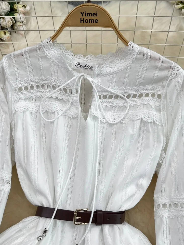 Weiße Spitze, ausgehöhlte Taille, geraffte Puppe, Dr. Long Sve Beach Vaion, Feenrock, koreanischer Stil, rund, hohe Taille, A-Li...