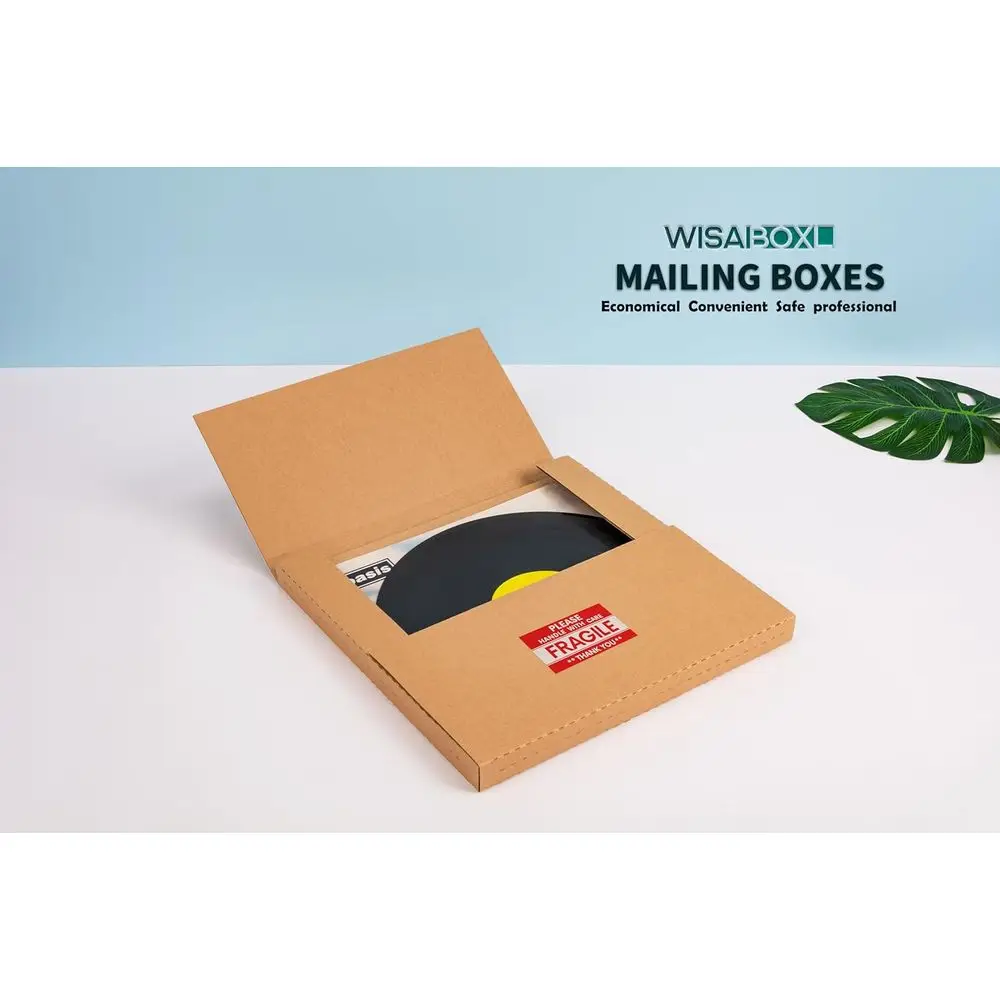12.8 Vinyl Record Shipping Boxes, 50 Pack, Multi-Depth, Easy-Fold, Fragile Stickers Included
