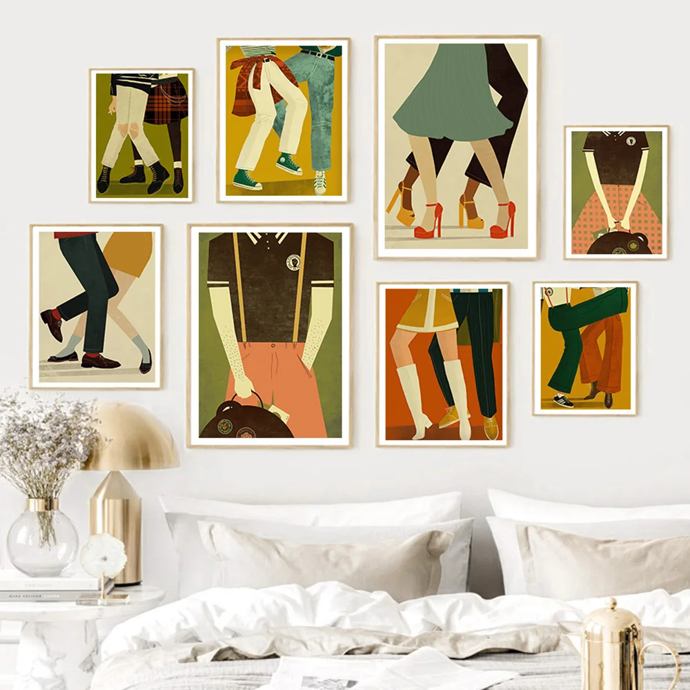 Dans çift illüstrasyon kart kuzey Soul kız duvar sanatı tuval yağlıboya Nordic posterler baskılar resimleri oturma odası dekor