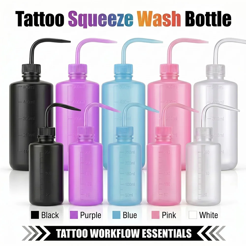 Botella de Lavado para Tatuajes de 250ml/500ml con Escala Graduada, 5 Colores, Botella de Plástico para Limpiar y Enjuagar Tatuajes, Suministros para Estudios de Tatuajes