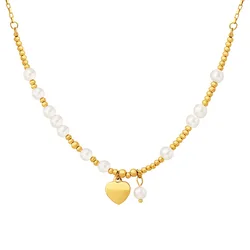Imitation Pearl Heart Pendant Necklace 18k Gold Plated Stainless Steel Chain Adjustable Women's Jewelry for Party Gift