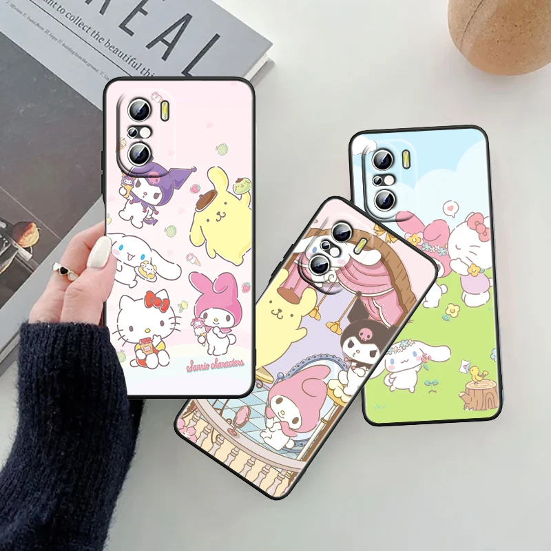 Sanrio Family Cartoon Cute For Xiaomi Redmi 9A 9C 9AT 10C 9 9T 10 12C 13C A3 12 K60 A1 K50 K40 5G Black Soft Phone Case