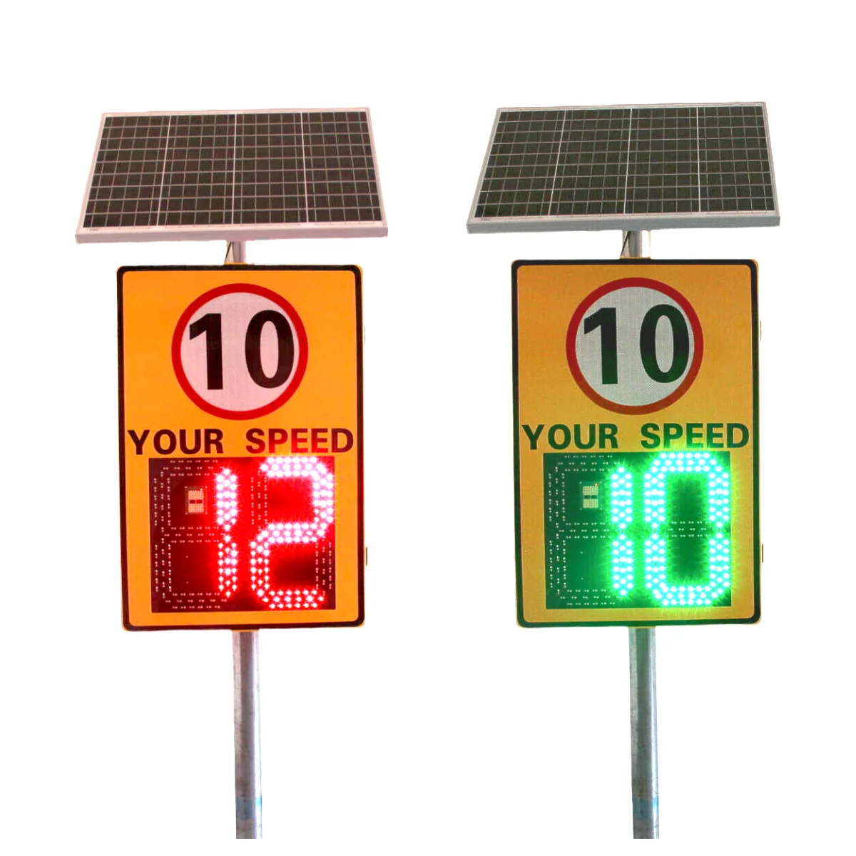 Solar Powered LED Traffic Sign Board 2-Digit 10-99 Display Red/Green Radar Speed Sign 900mm