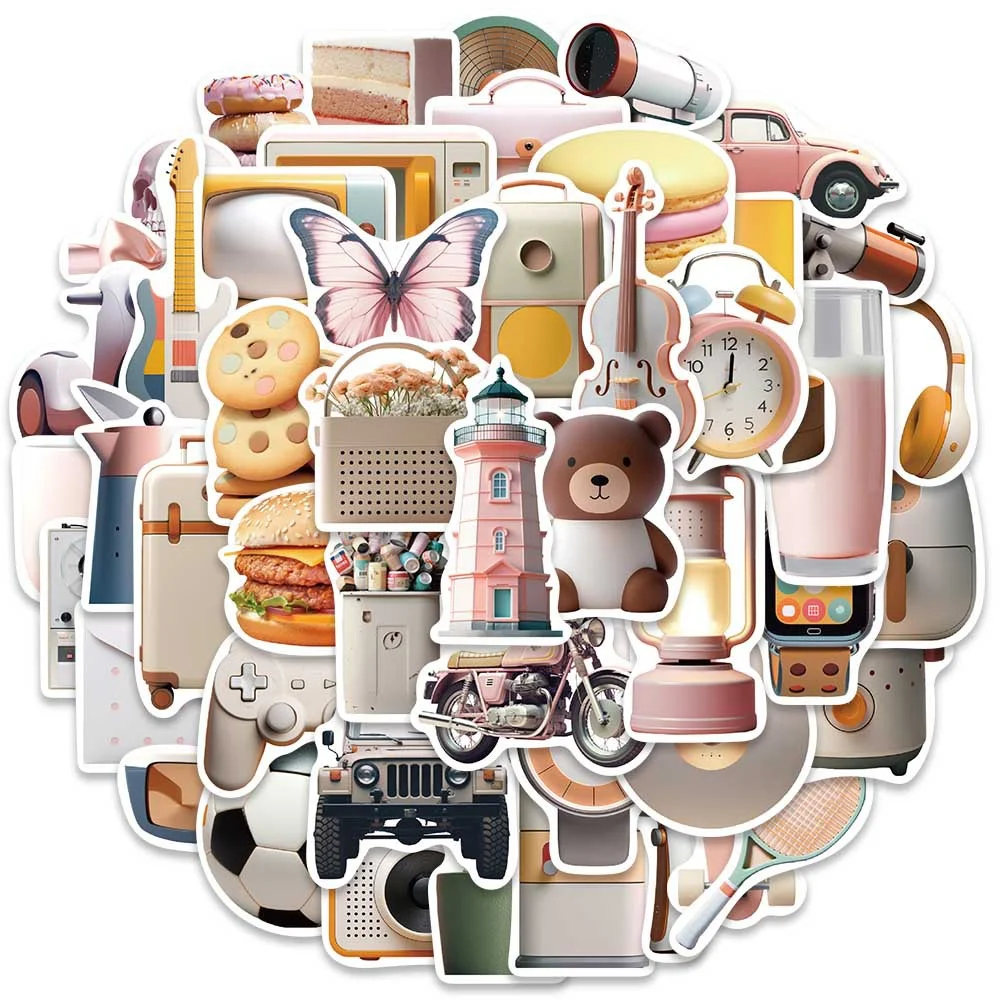 50 Stück minimalistischer Stil, süßer Macaron-Lifestyle, kleine Gegenstände, wasserfeste Graffiti-Aufkleber für Helm, BulingBulingStickers Store