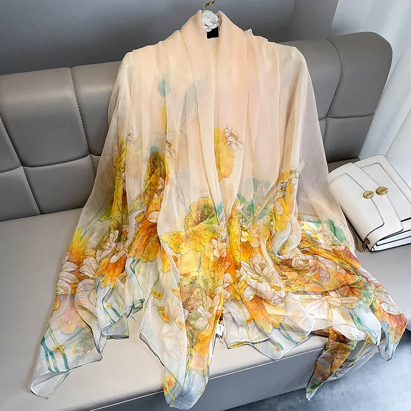 Bufandas de seda estampadas para mujer, chales de gran tamaño, Pashmina, Hijabs de talla larga, verano, 2022
