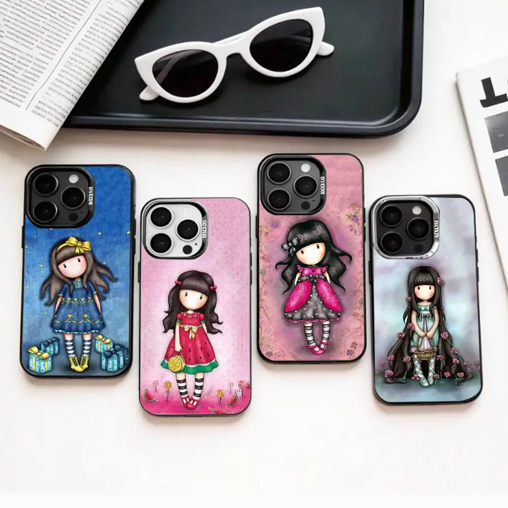 

L-Lovely S-Santoro G-Gorjuss Series Phone Case For iPhone17,16,15,14,13,12,11 Plus,Pro Max Colored Silver Plated Inside Cover