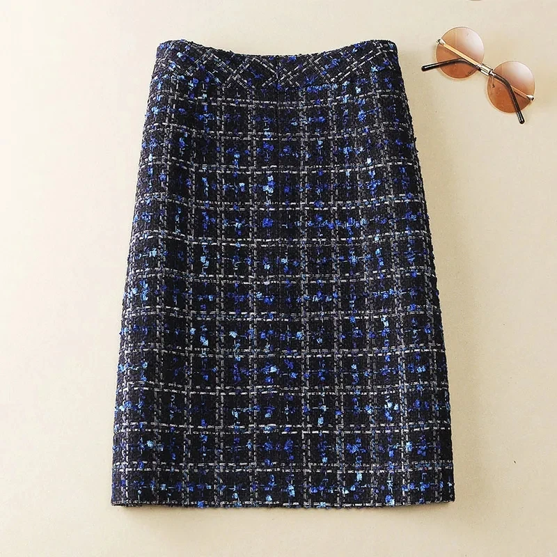 Small fragrance style Autumn Winter new High waisted Slim A-line Skirt Coarse floral Woolen Short Half Body Hip hugging Skirts