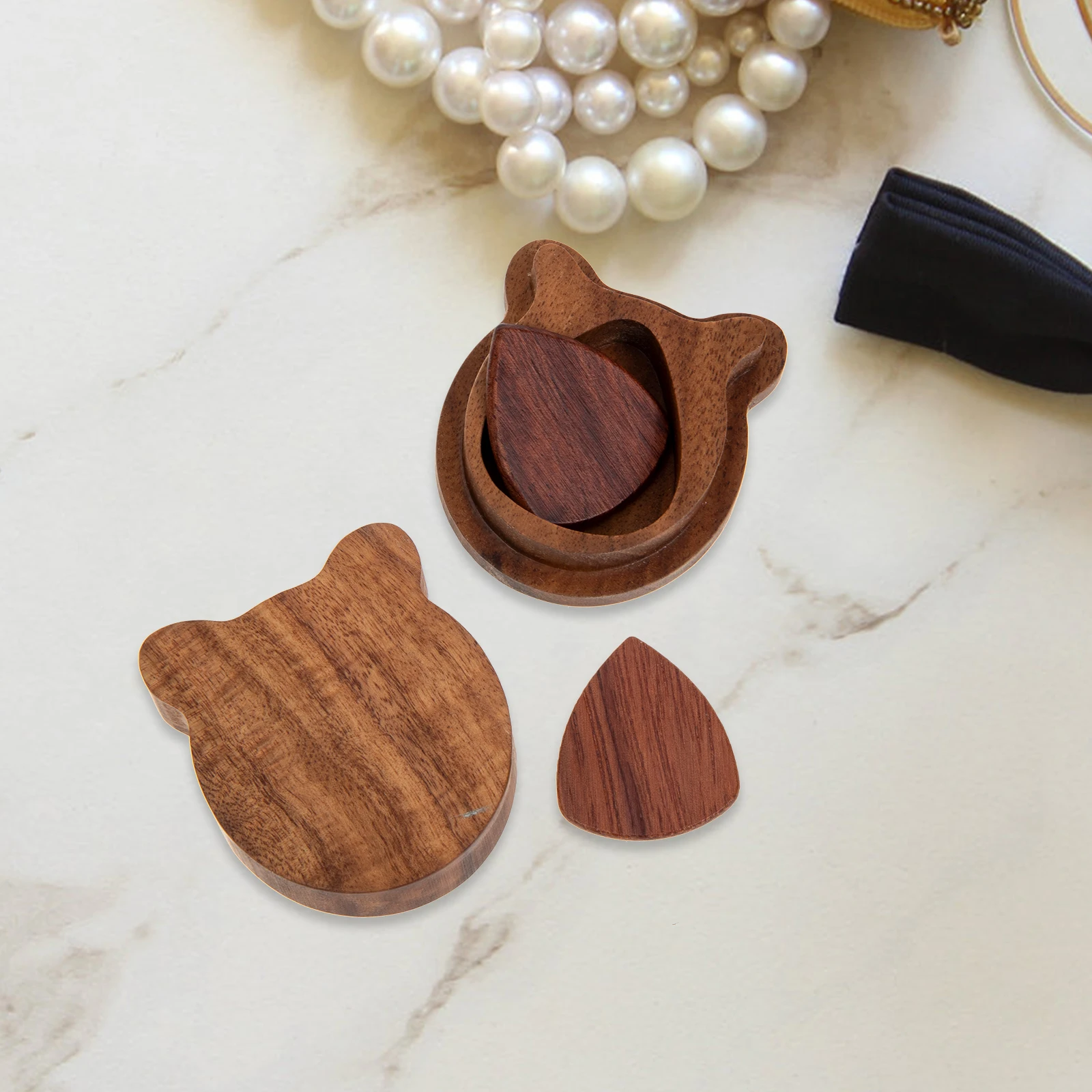

1Set Durable Wood Guitar Pick Professional Small Plectrum Finger Protection Guitar Pick Holder Storage Organizer Case