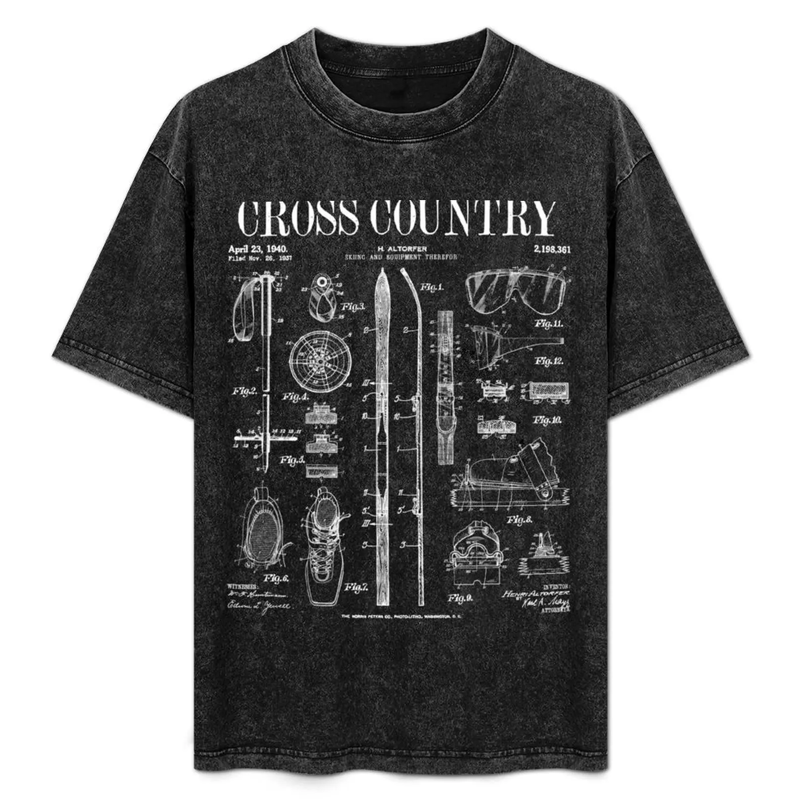 

Cross Country Nordic Skiing Ski Vintage Patent Skier Print T-Shirt Short sleeve tee cute tops Men's t-shirt