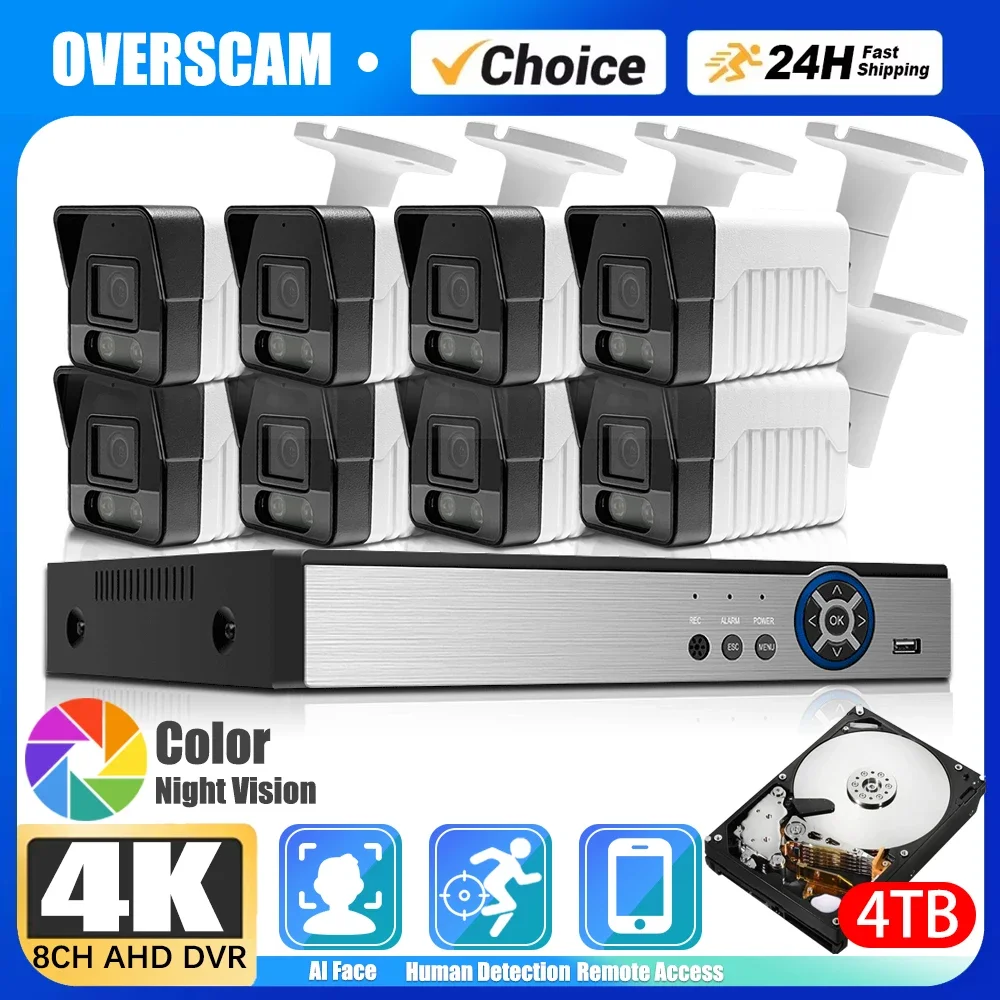 4K 8CH DVR CCTV Video Surveillance Set  AHD Cameras Kit Bullet Camera Color Night Vision HD Video Smart 6in1 DVR Security System