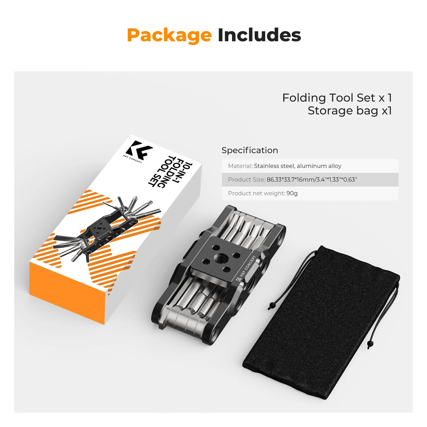 K&F CONCEPT Opvouwbare inbussleutelset met zeskantige schroevendraaiers, draagbare metalen metrische inbussleutelset, proof Torx-sleutels, handgereedschap