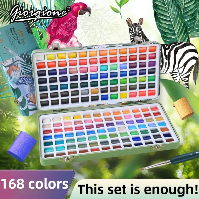

168/50 Colors Portable Pearl Solid Watercolor Paint Set With Iron Box Water Color Painting Stationery Art School Supplies