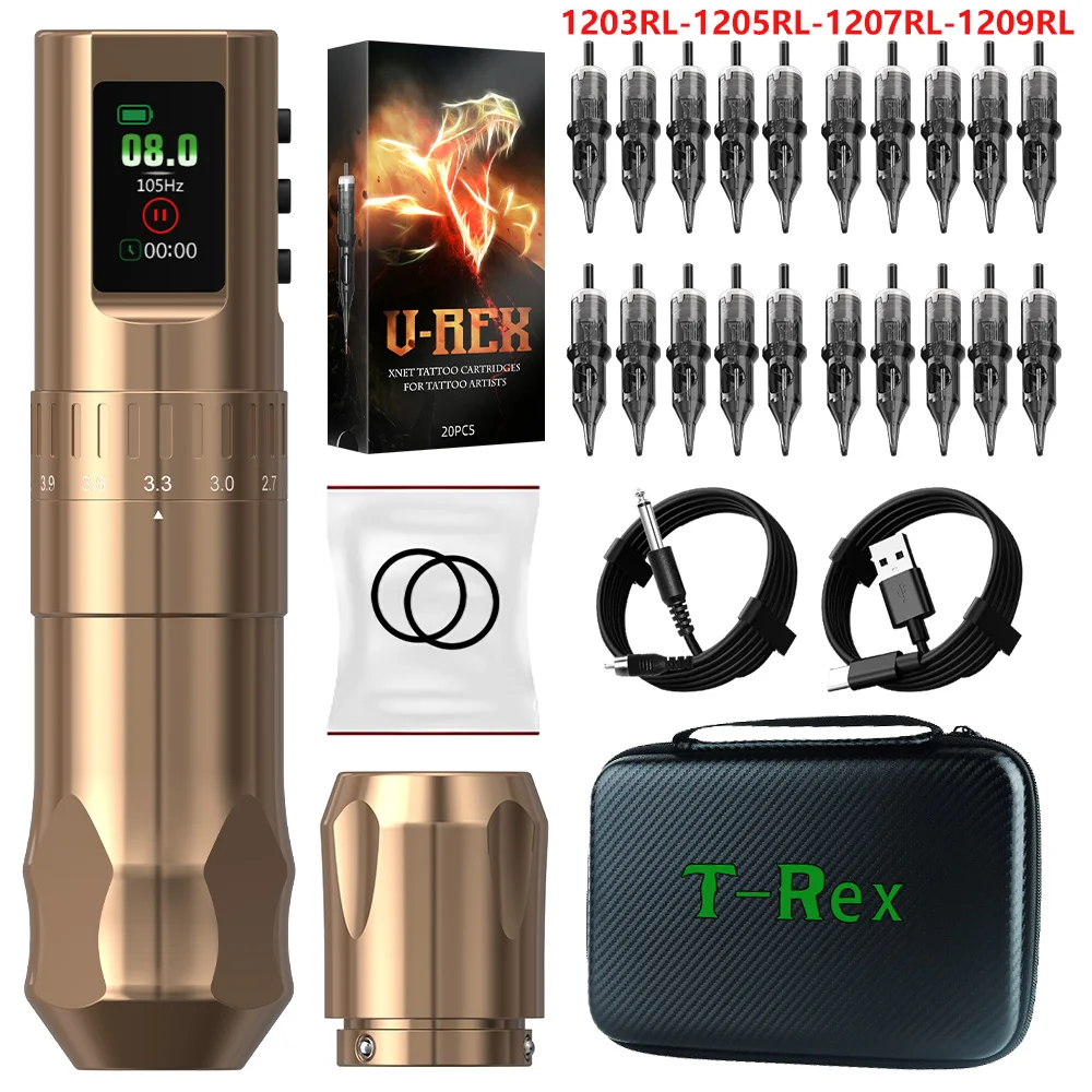 

Tattoo Kit 20pcs tattoo needles T-Rex Tattoo Wireless Tattoo Machine 1600mAh Power Supply Adjustable 2.4mm-4.2mm Tattoo Kit