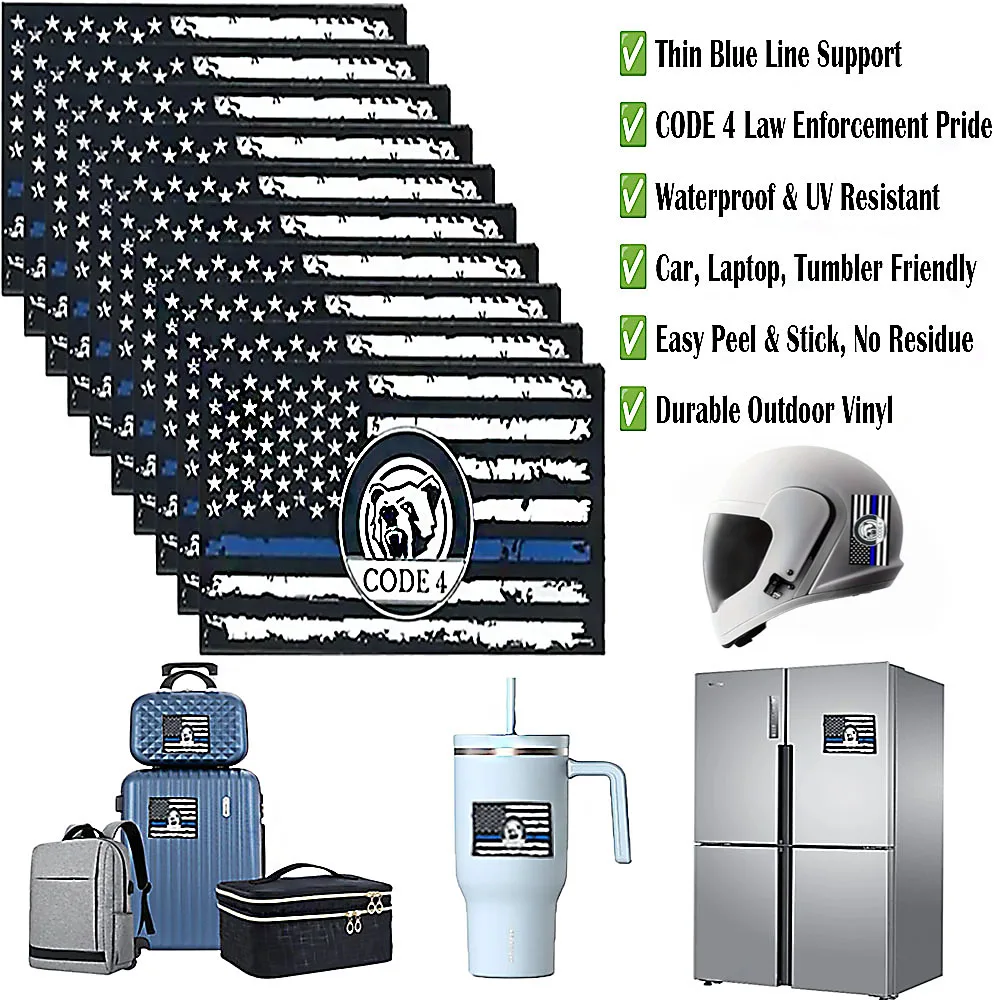 5Pcs Thin Blue Line US Flag Car Stickers 4 Inch Size 2026 New Version Large Vehicle Decals Patriotic Flag Theme Auto Exterior Appearance Decorations