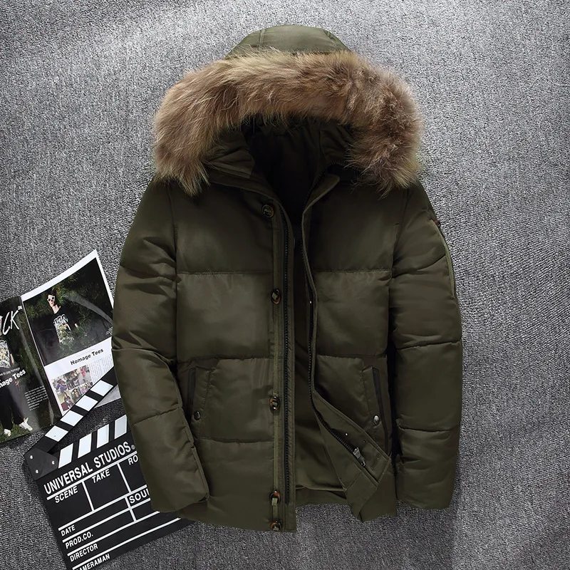 New Winter Jacket Men White Duck Down Jacket Men's Thick Warm Snow Parkas Overcoat Windbreaker Fur Collar Hooded Warm Brand Coat