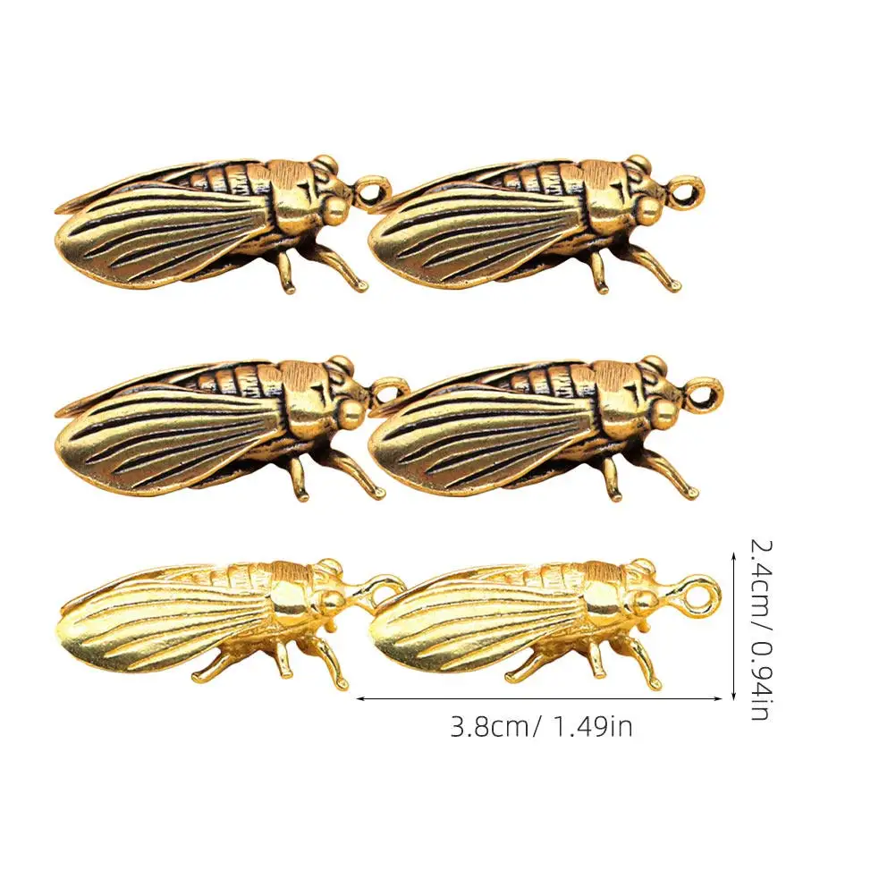 6Pcs Vintage Brass Cicada Statue Exquisite Retro Animal Decor Desktop Tabletop Ornament Small Compact Desk Living Room Fireplace