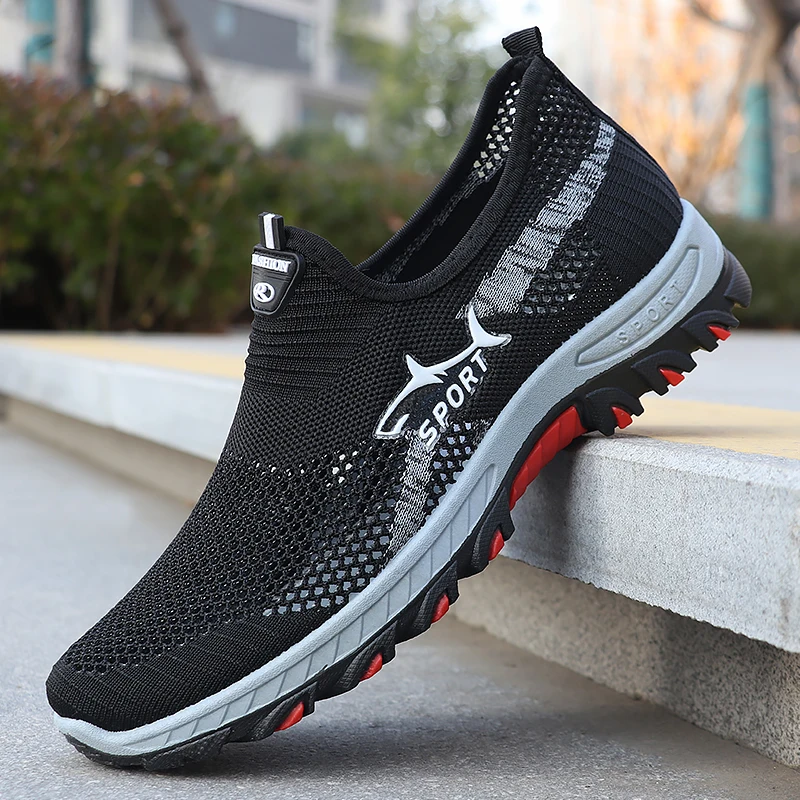 Herren-Sneaker zum einfachen Anziehen, ideal für Outdoor-Aktivitäten und Trekking, atmungsaktives Mesh-Material, leichte, rutschfeste PVC-Sohle, Wanderschuhe für Frühling, Sommer und Herbst. – Detail 13