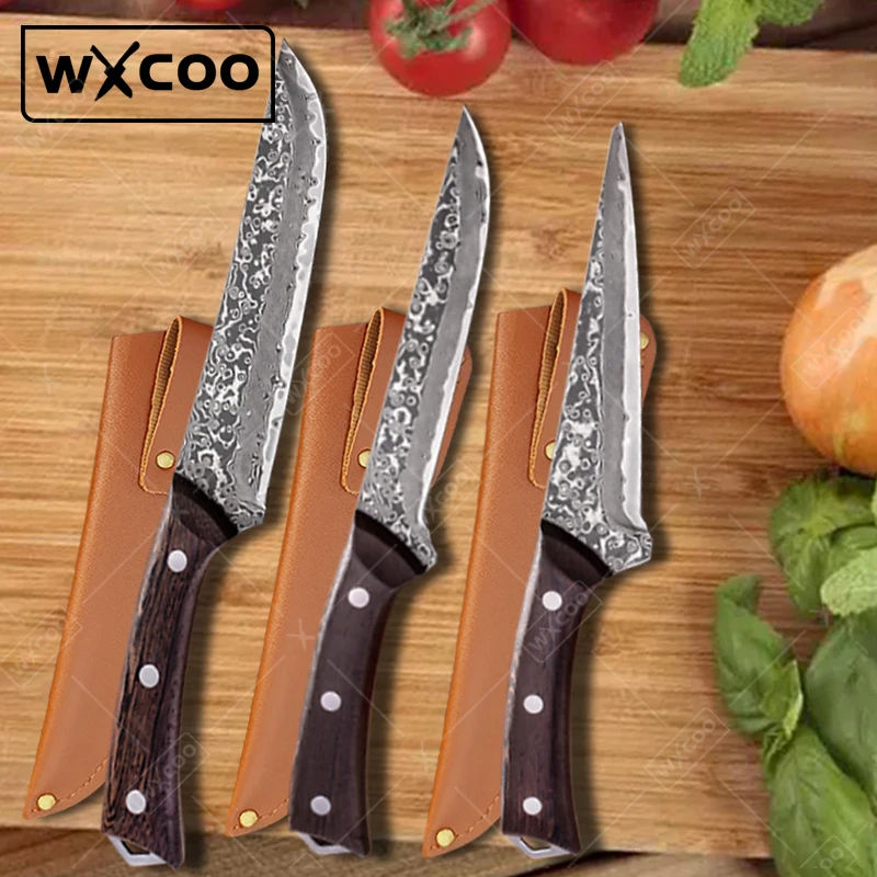 WXCOO Damascus Steel Butchery Knife Japanese Kitchen Chef's Knife Set Practical Vegetable Cutting Knives Sharpping Fruit Slicer