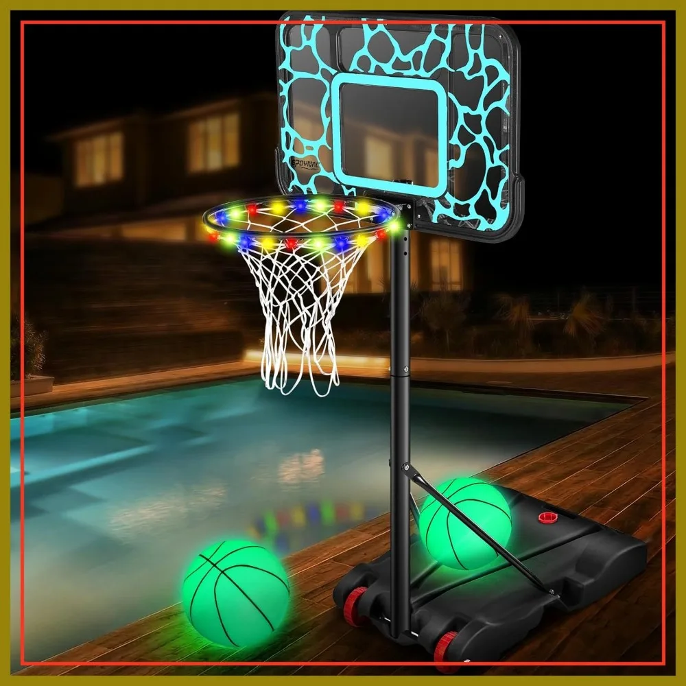 

Adjustable Pool Basketball Hoop with Shatterproof Backboard and 2 Balls, Portable Water Basketball System for Outdoor Pool