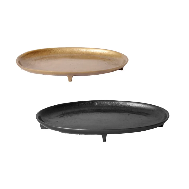 

Modern light luxury aluminum black ancient gold silver oval tray ornament