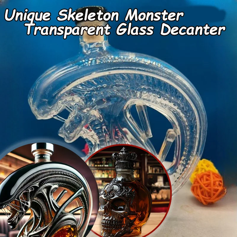 Decantador de cristal con cabeza de monstruo, esqueleto de whisky único de 350ML, perfecto para botella de whisky de vino tinto, regalos de decoración para Bar en casa 2025
