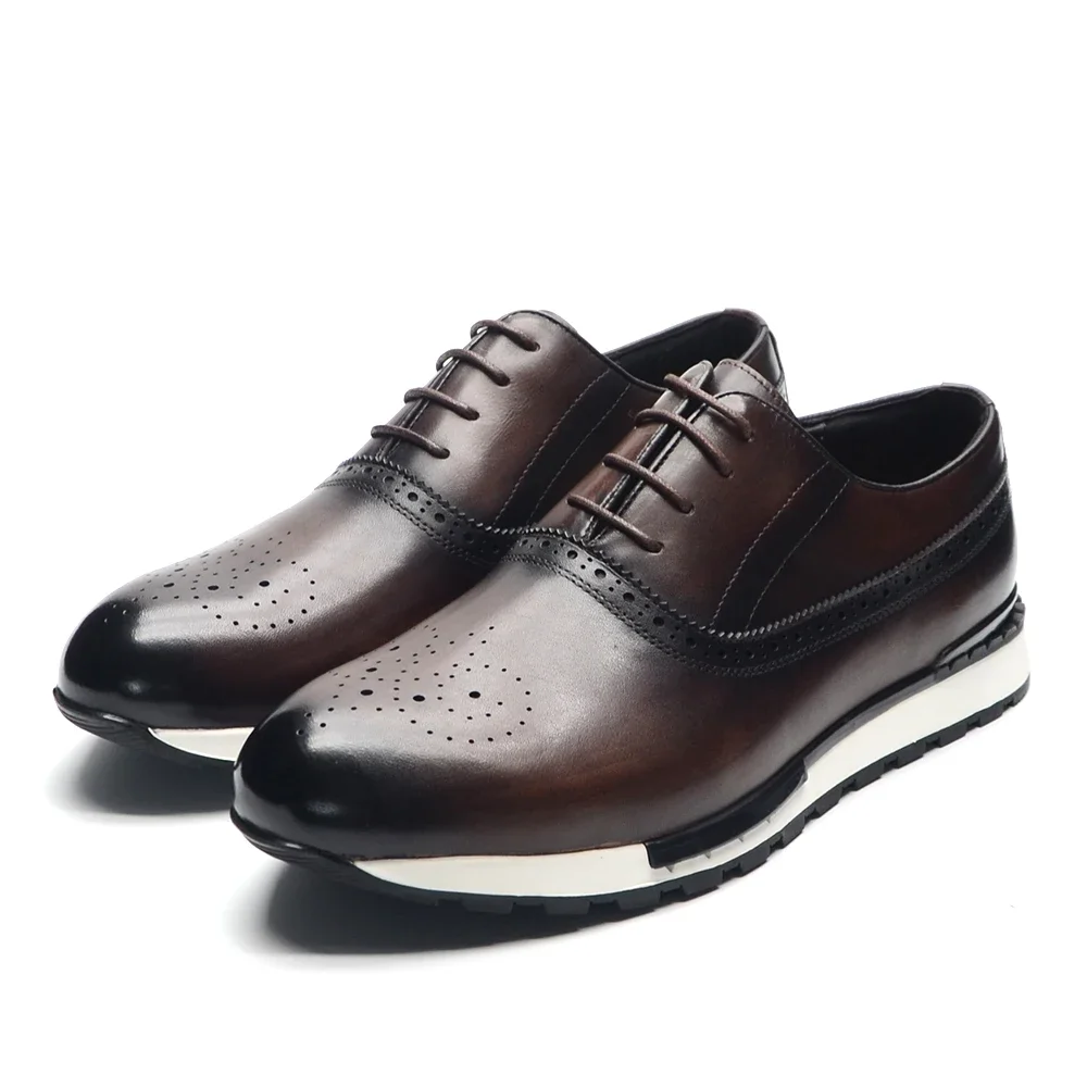 Oxford-Chaussures de rencontre en cuir véritable faites à la main pour hommes, Brogues à lacets, Bureau d'affaires, Marque de mode, Chaussures décontractées, 10 couleurs