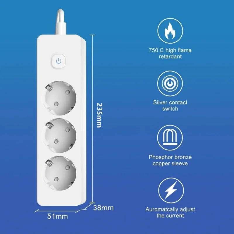 2200 واط المعيار الأوروبي 3 فتحة مقبس الطاقة + 4 منفذ USB القياسية مؤرض قطاع الطاقة 3 الاتحاد الأوروبي التوصيل مآخذ مع كابل تمديد 1.8 متر