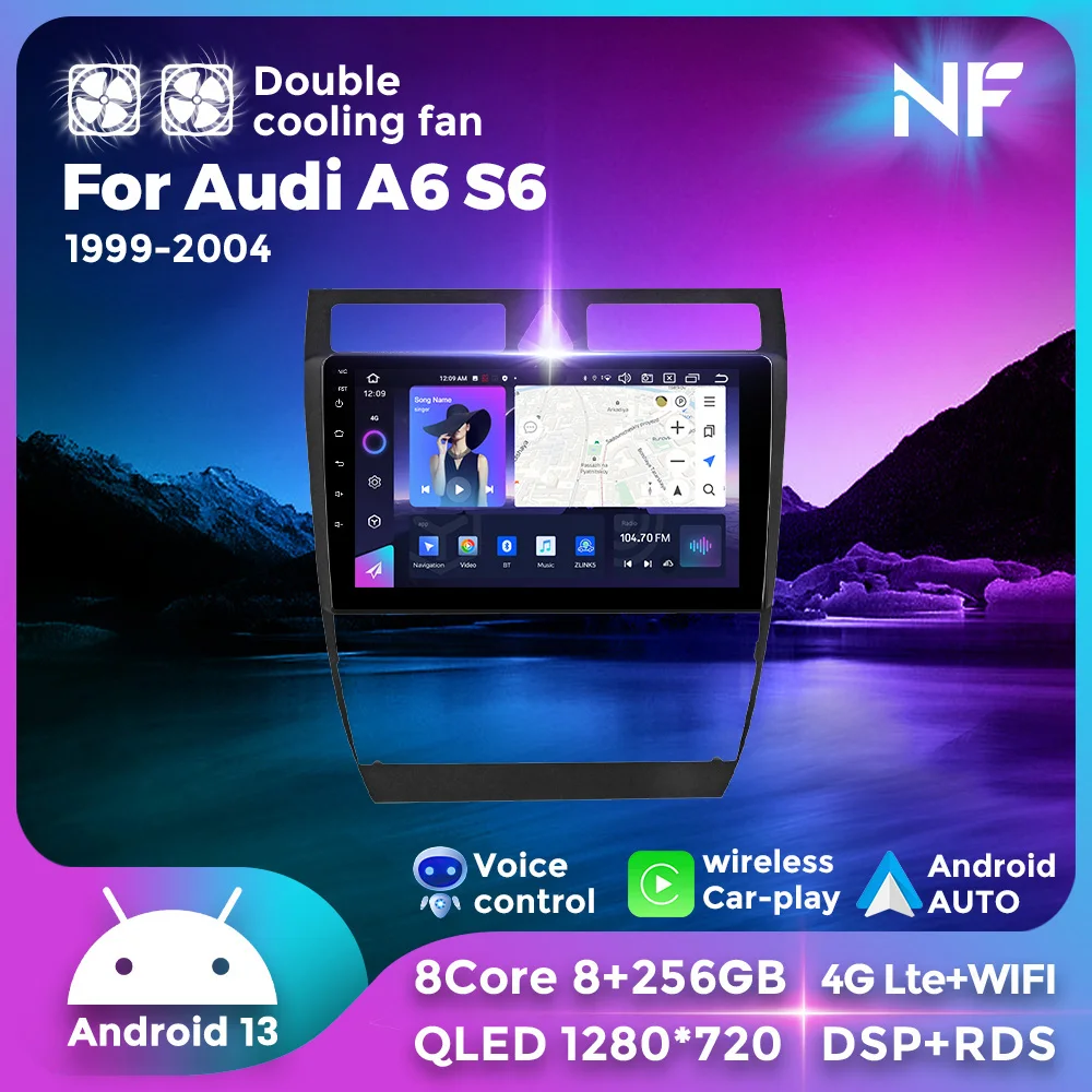 Android 13 9-Inch Car Radio 8G+256G Wireless Carplay For Audi A6 C5 S6 2 RS6 1999 - 2004 Navigation GPS Multimedia Video Player 