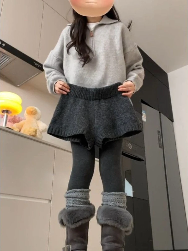 Women's 2026 Autumn Winter New High Waist Wide Leg Slouchy Knit Shorts Loose Cozy Thick Warm Korean Vintage Elegant Layering
