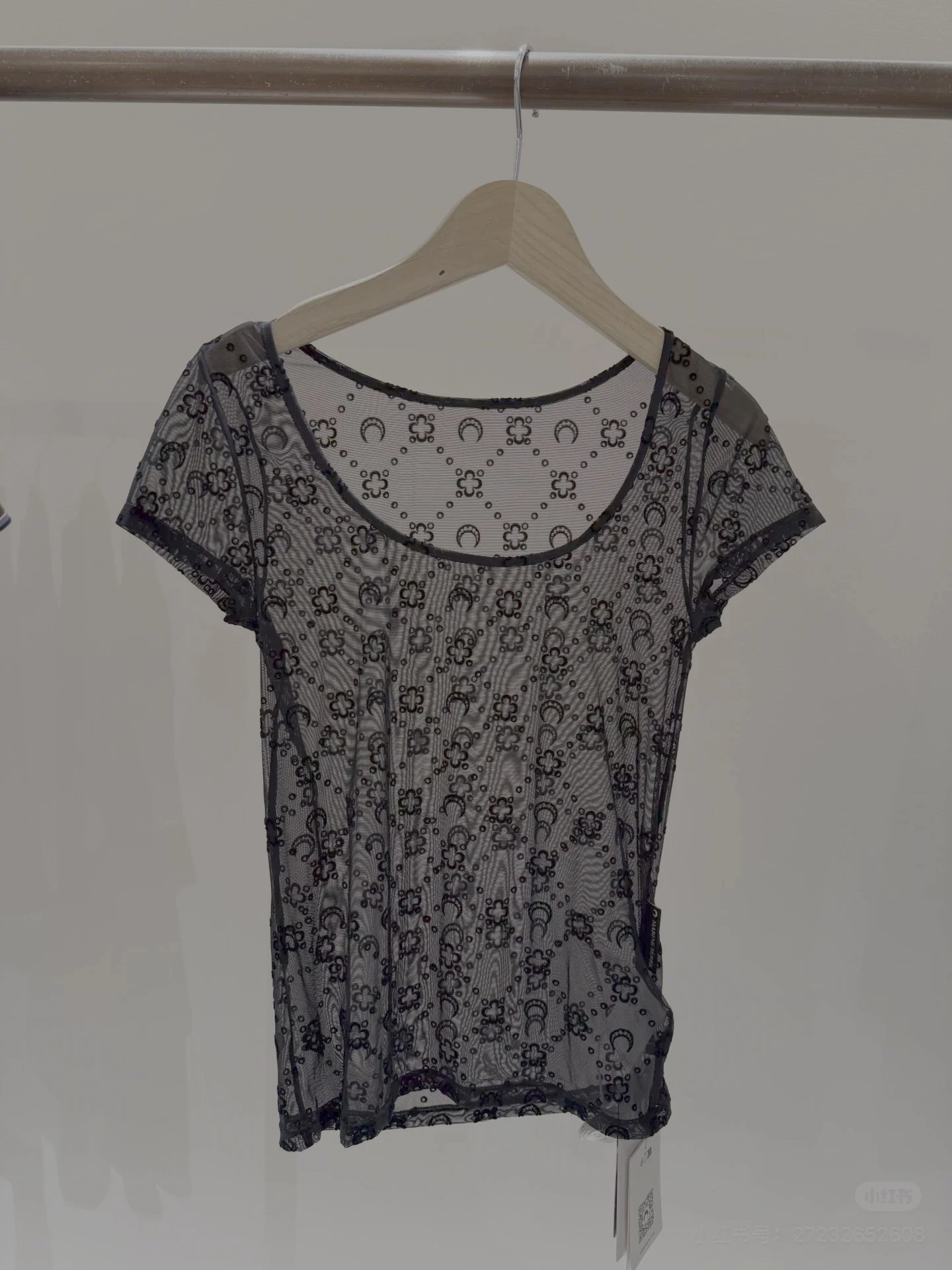 Mesh Top Women High Street Fashion Moon Plush Round Neck Short Sleeve Half Transparent Sexy Lace Slimming Summer Sweet T-Shirt
