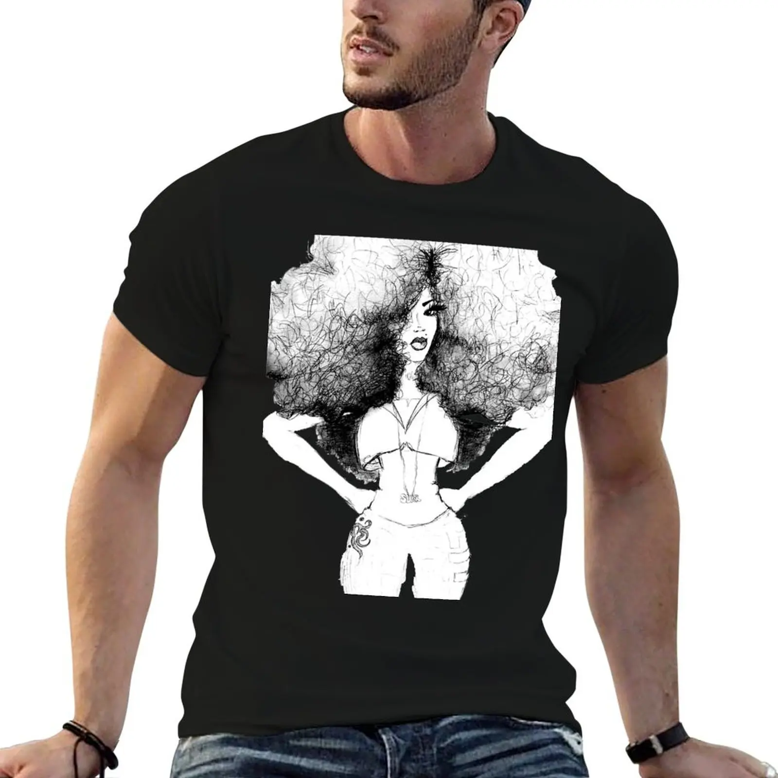 Super Natural Afro Long Hair Queen T-Shirt Casual Fashion Short Sleeve Cotton T-Shirt
