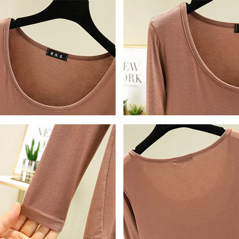 Modal Bottoming T-shirt O Neck Long sleeves Spring Autumn Slim Tshirt Basic tee tops Solid color Homewear clothing