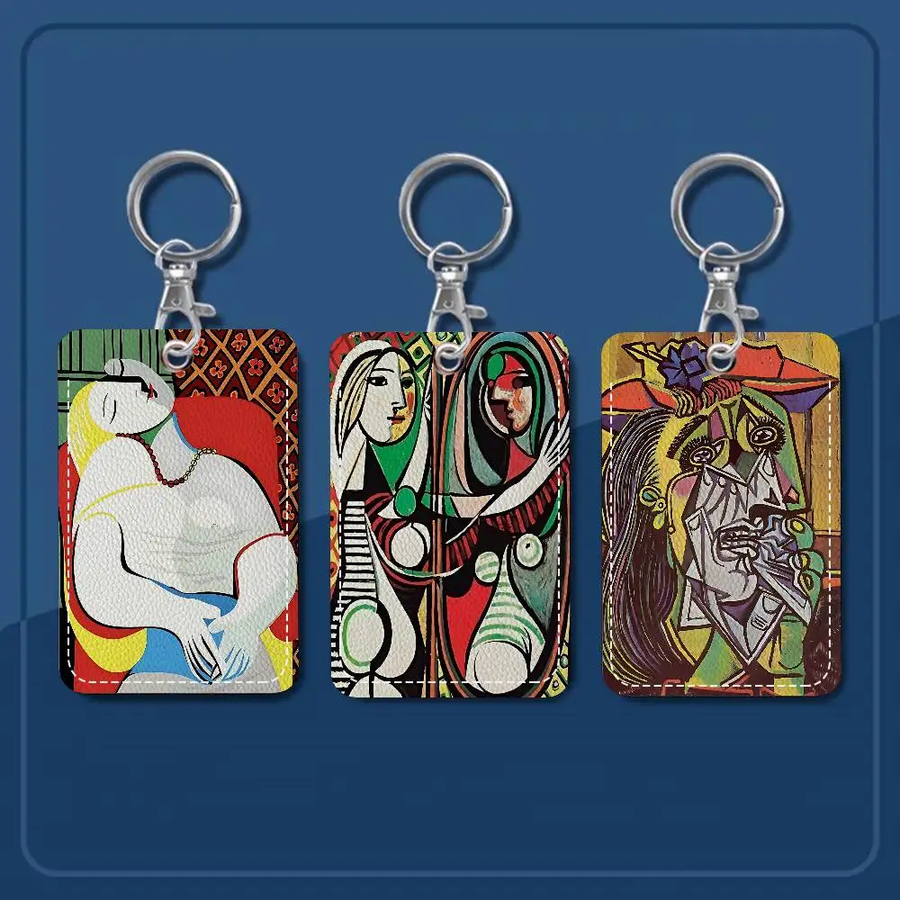 Pablo Picasso Famous Artwork Collection Style PU Access Card Holder With Keychain - Executive Protection For Bank Card,Subway