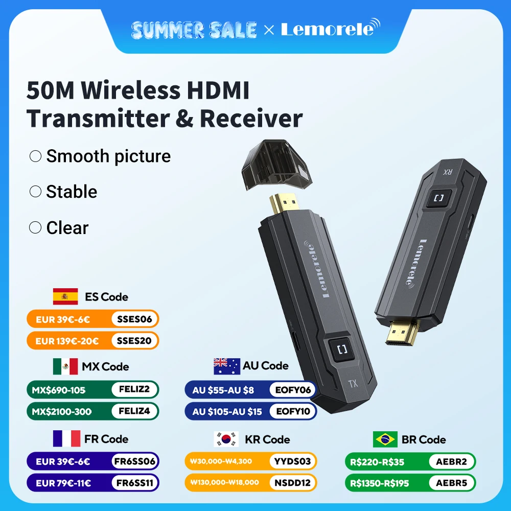 Lemorele P20 50M HDMI Wireless Transmitter And Receiver Multiple to 1 Display Transceiver For Camera PC To TV Monitor Projector