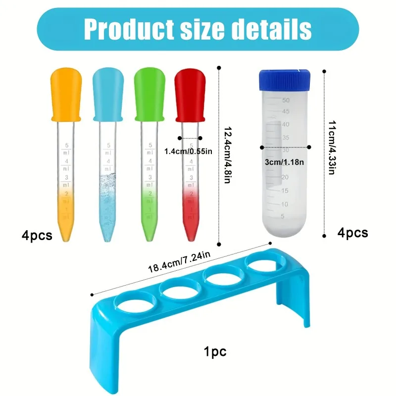 9pcs Suitable For Science Kit, Plastic Test Tube With Holder And Dropper, Kit Creative Science Experiment Education