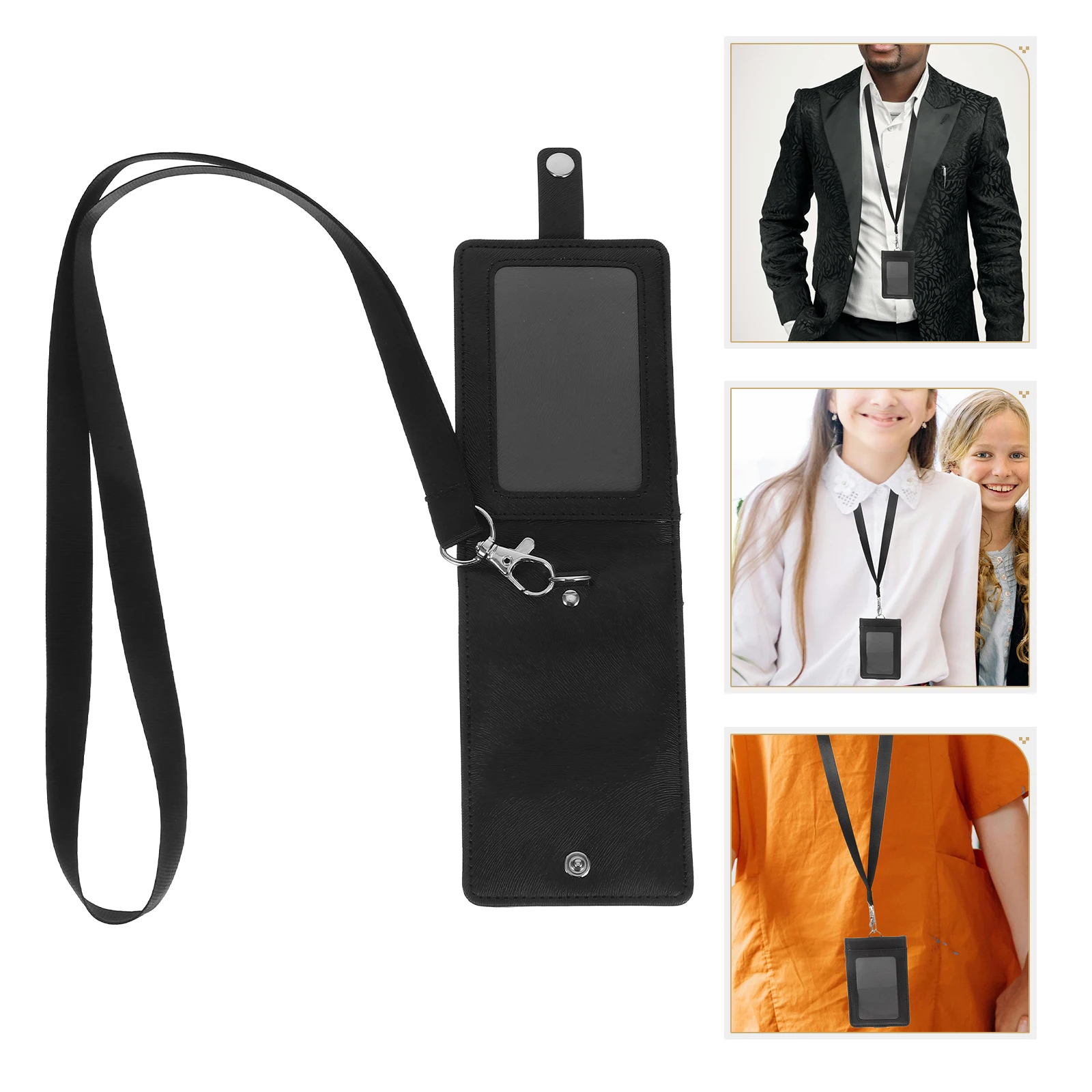 

ID Folder Card Holder Lanyard Protector Badge Sleeves for Work Permit with Strap