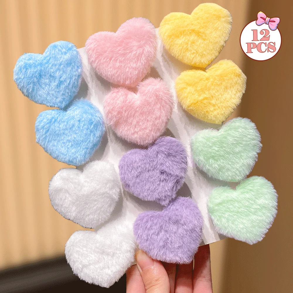 12 قطعة من مشابك الشعر على شكل قلب جميل بألوان متنوعة، إكسسوار لطيف للنساء، هدية مثالية سهلة المطابقة مع أي ملابس #2