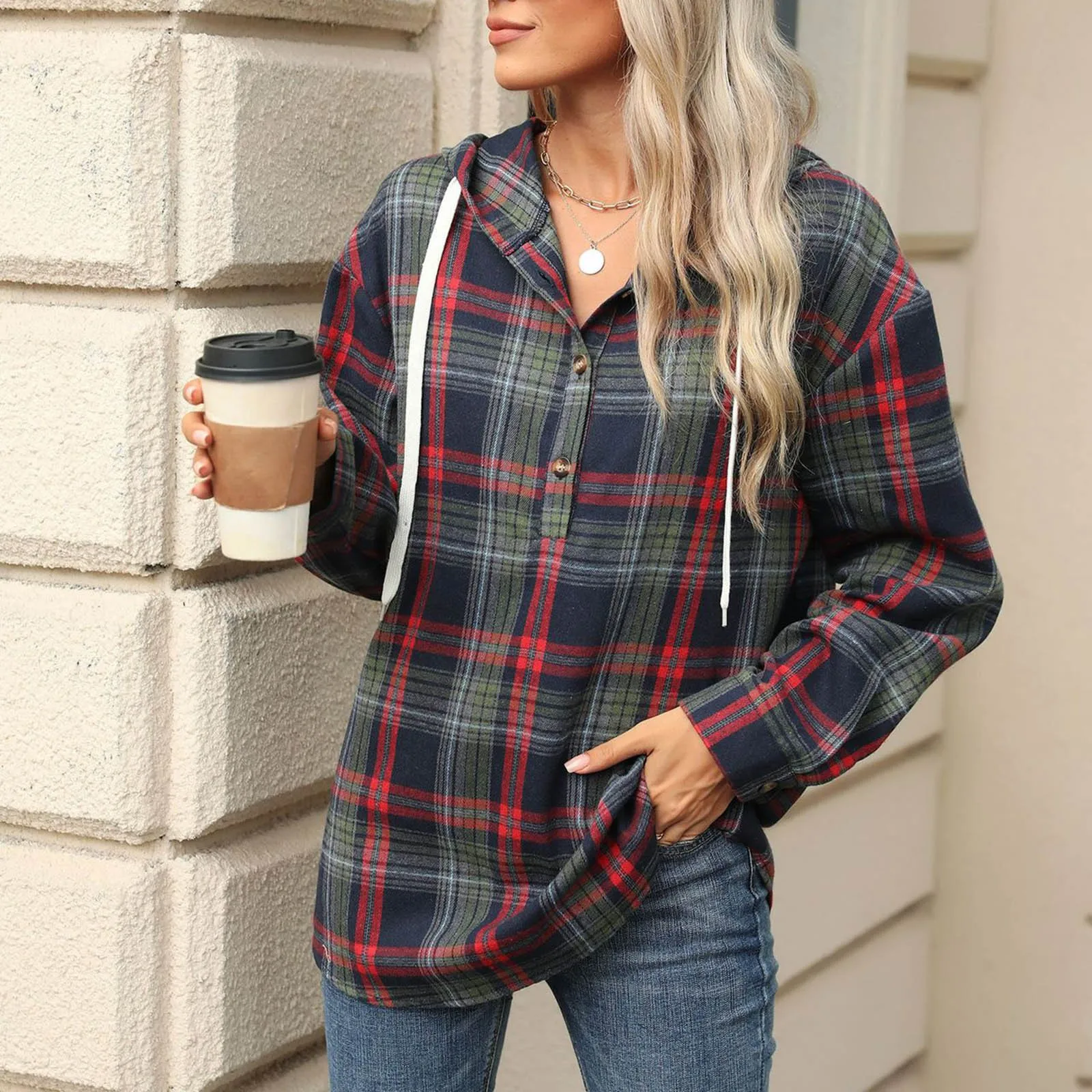 Oversized Women's Flannel Plaid Button Down Shirt