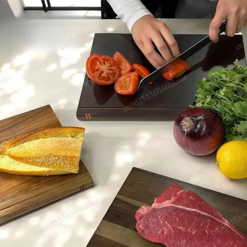 Solid Wood Cutting Board Set Book Shaped 3Pcs Kitchen Food Chopping Plate With Groove