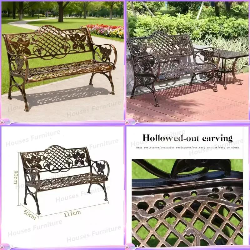 Outdoor Aluminum Alloy Bench Park Garden Seating Weatherproof Metal Scenic Area Seat Durable Public Furniture for Patio